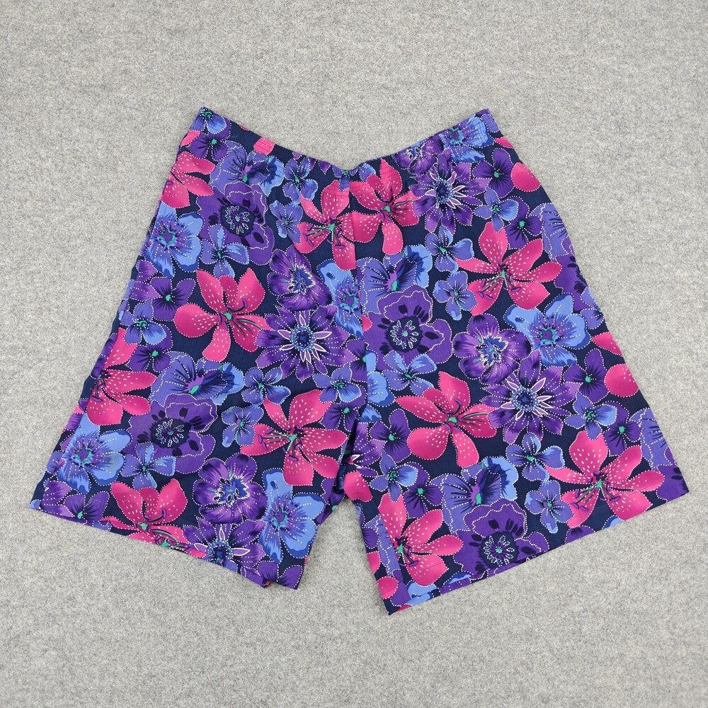 Koret Bermuda Shorts Womens Large Purple Pink Floral Elastic Waist Tropical
